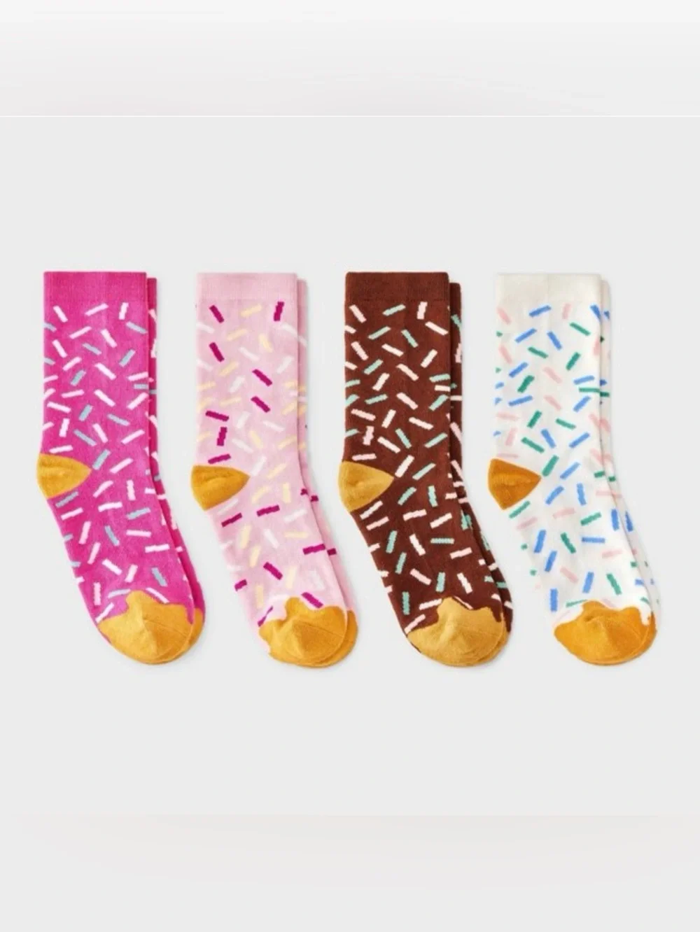 Sockingly Sweet Donut Sprinkles Crew Socks Two 4-Pack Gift Set Boxes NWT